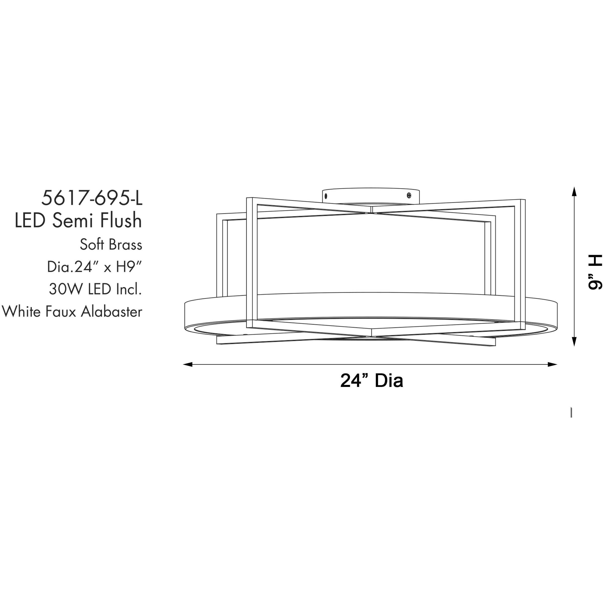 Boada LED 24 inch Soft Brass Semi Flush Mount Ceiling Light