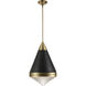Hargreaves 1 Light 13.5 inch Black and Natural Aged Brass Single Pendant Ceiling Light