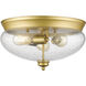 Amon 3 Light 15 inch Satin Gold Flush Mount Ceiling Light in Clear Seedy Glass, 5.1