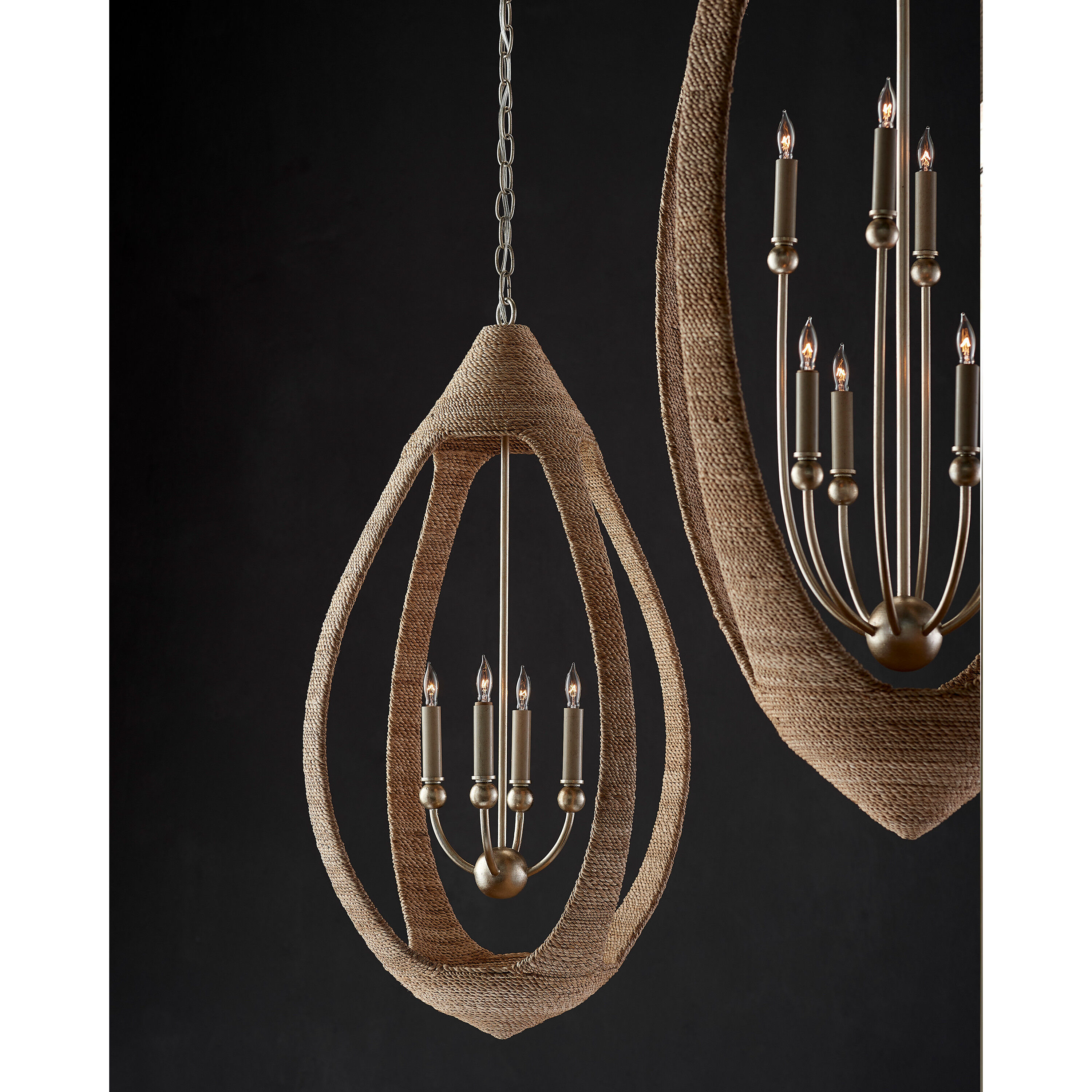 Menorca 8 Light 25 inch Contemporary Silver Leaf/Smokewood/Natural Rope Chandelier Ceiling Light, Large