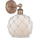 Edison Farmhouse Rope Armed Sconce Wall Light in Antique Copper, White Glass with White Rope