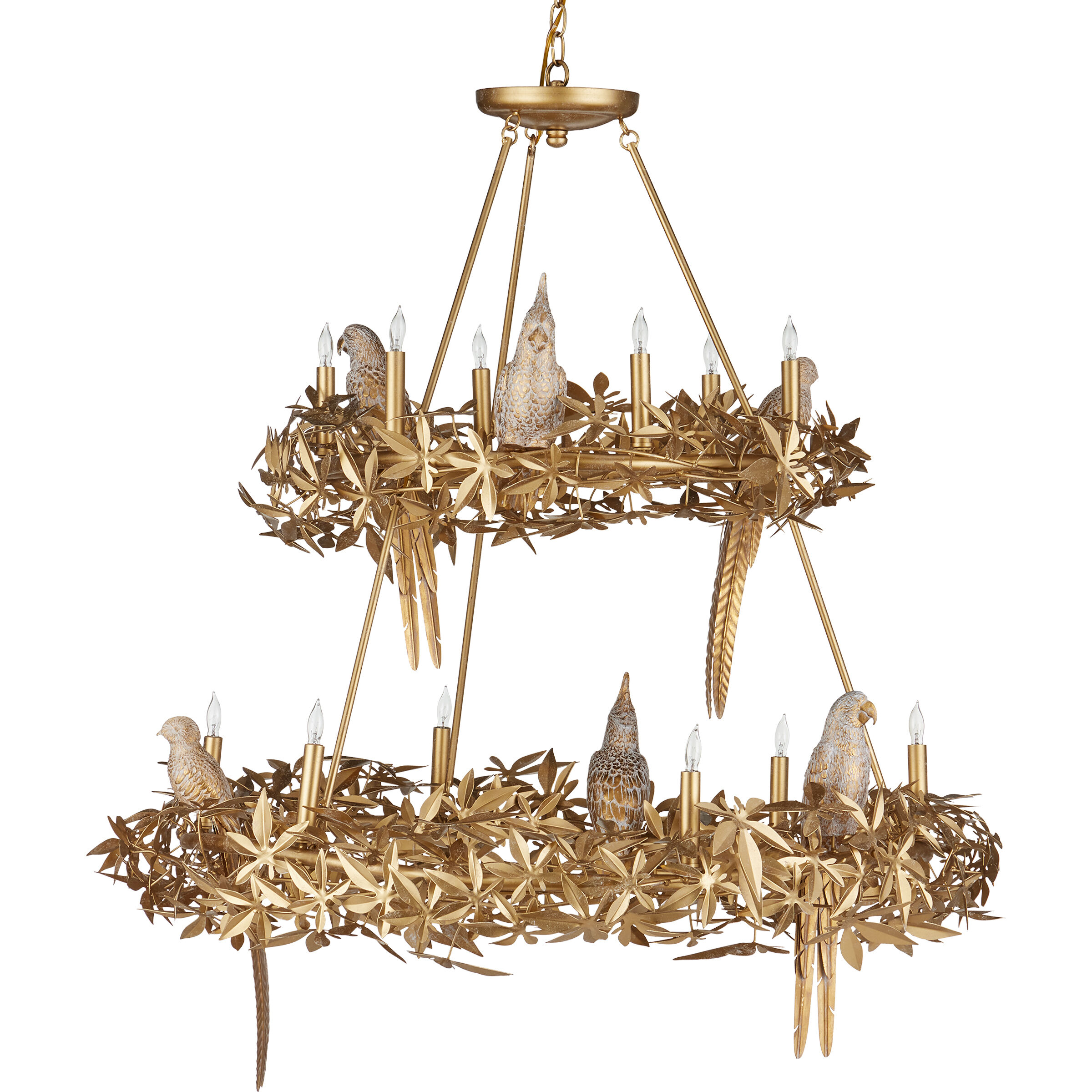 Aviary 12 Light 43.25 inch Swedish Gold Two-Tier Chandelier Ceiling Light
