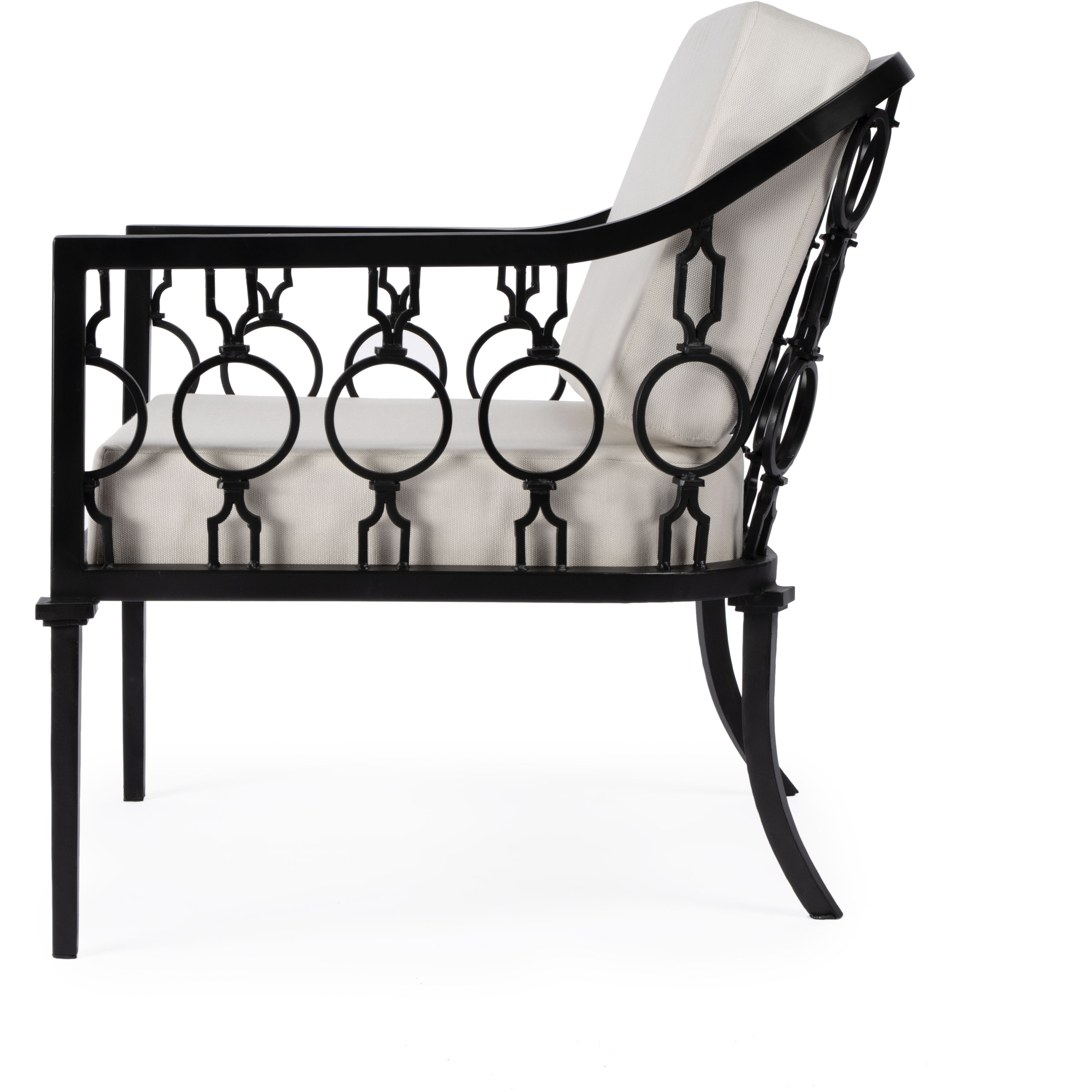 Southport Iron Upholstered Outdoor Lounge Chair in Black