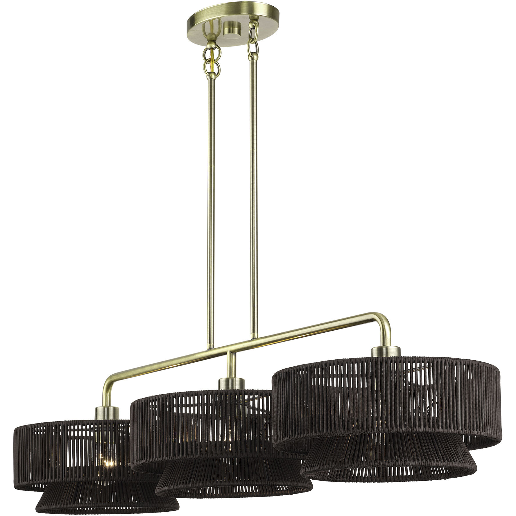 Florell 3 Light 47 inch Antique Brass Linear Chandelier Ceiling Light, Extra Large