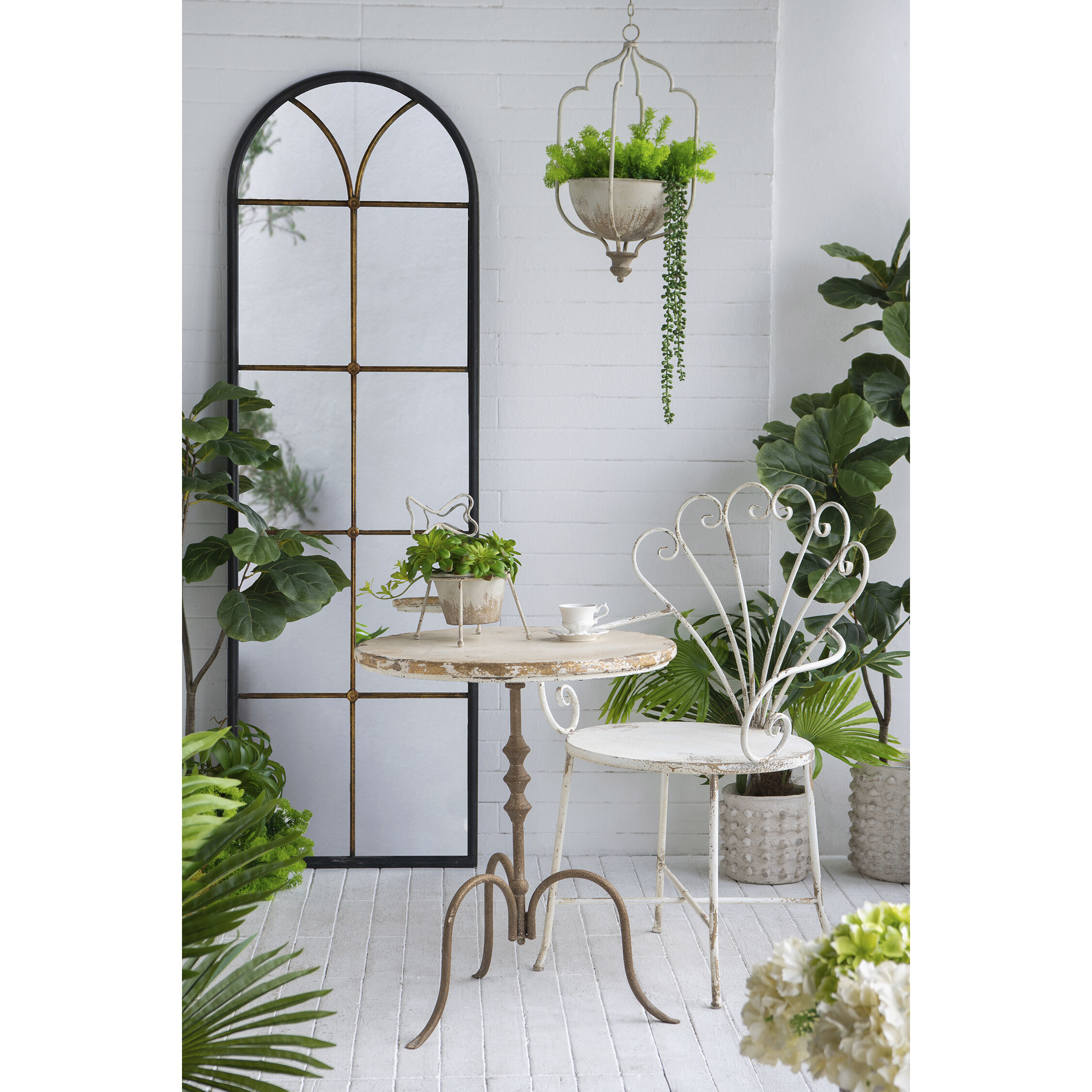 Anita 27.6 X 23.6 inch Distressed White/Gold/Bronze Side Table