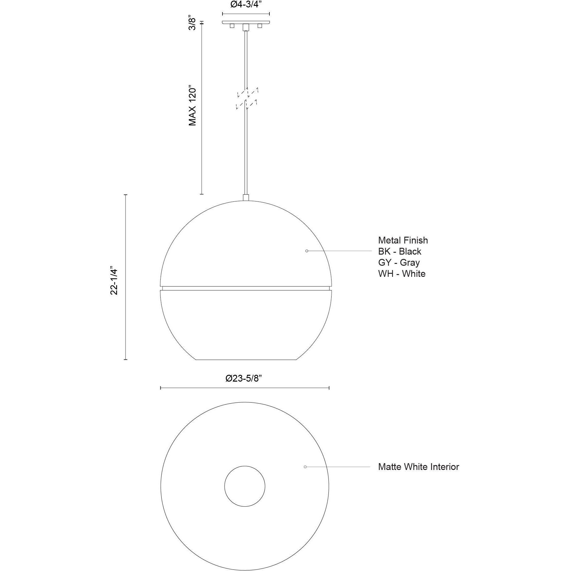 Lucas 1 Light 23.63 inch White Pendant Ceiling Light