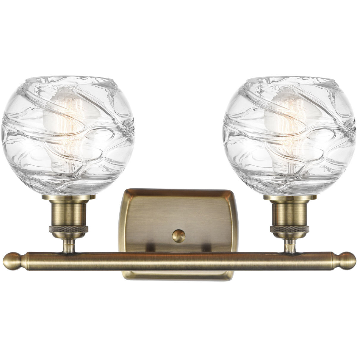 Ballston Small Deco Swirl 2 Light 16 inch Antique Brass Bath Vanity Light Wall Light in Incandescent, Small Athens, Deco Swirl Glass, Ballston