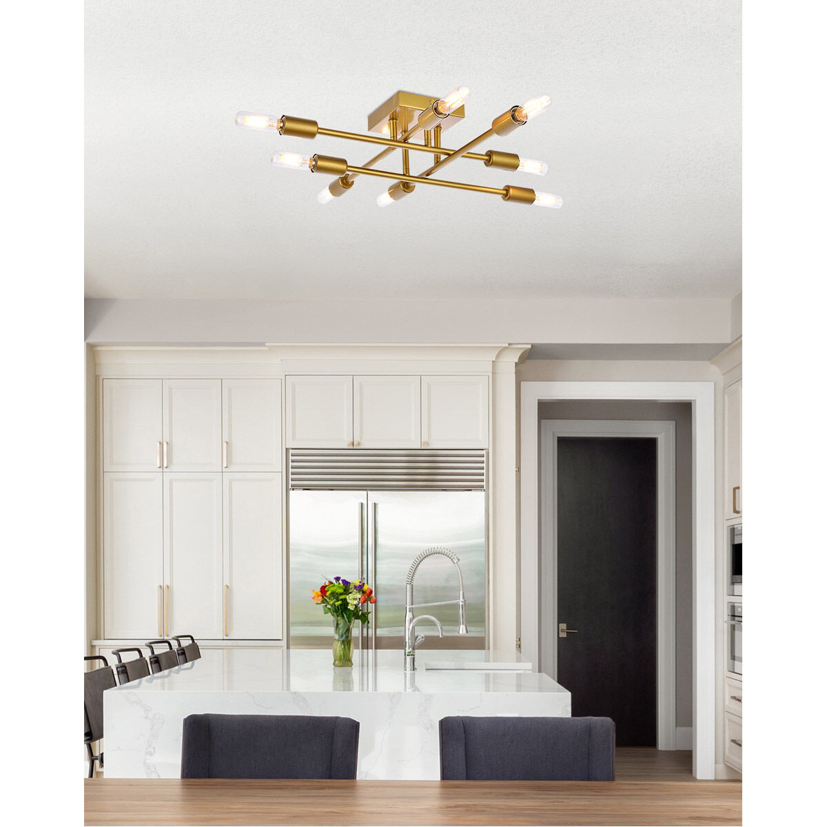 Script 8 Light 19.1 inch Brass Flush Mount Ceiling Light