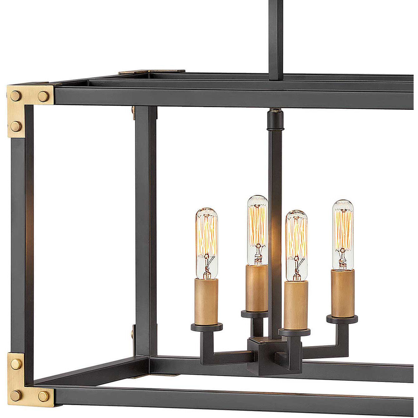 Louis 8 Light 34.5 inch Satin Black with Heritage Brass Indoor Linear Chandelier Ceiling Light