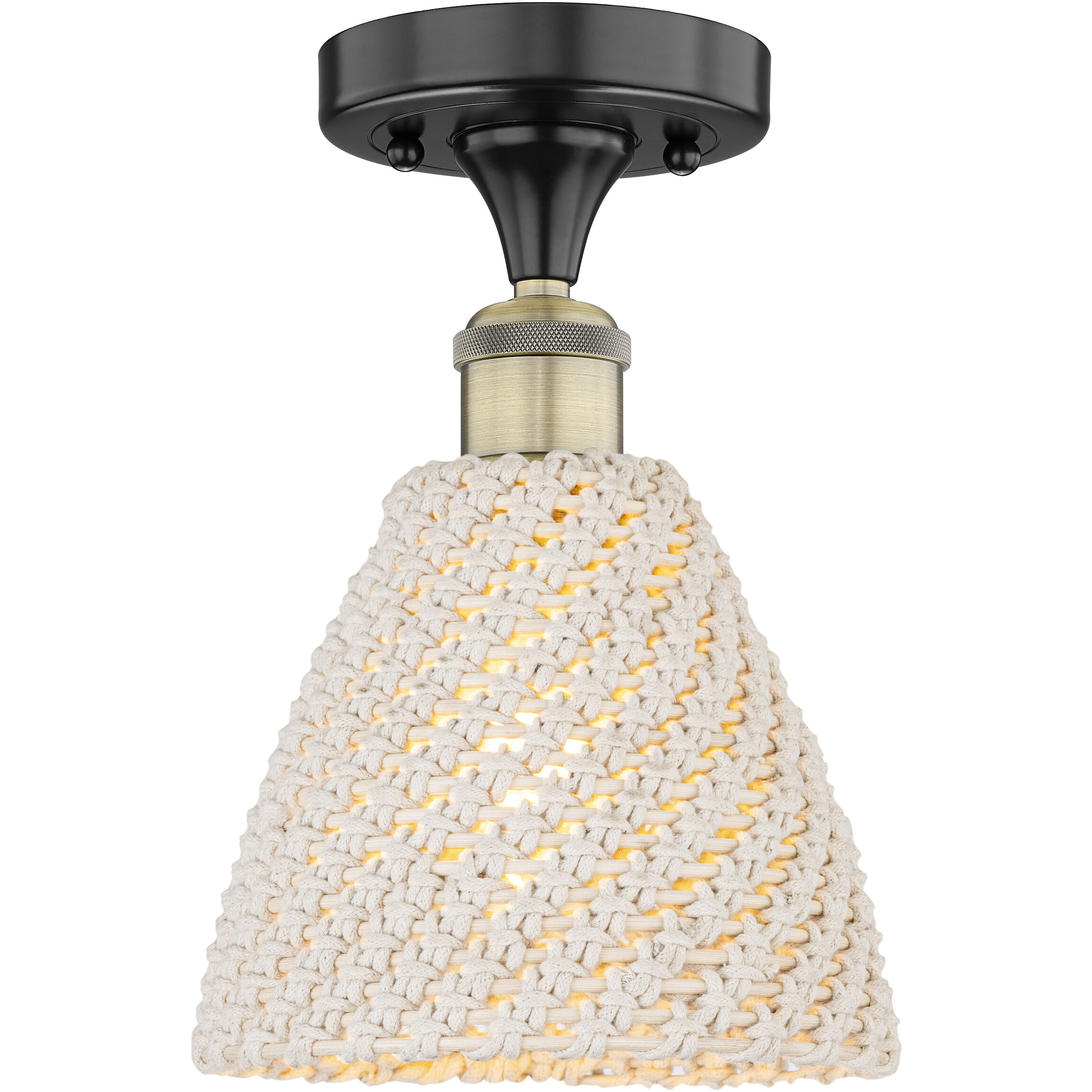 Edison Bristol Natural 1 Light 7.5 inch Black Antique Brass Semi-Flush Mount Ceiling Light