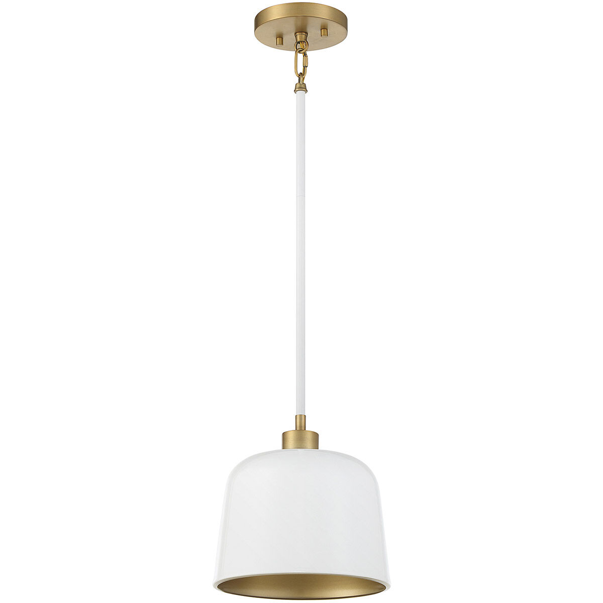 Vintage 1 Light 9 inch White and Natural Brass Pendant Ceiling Light in White with Natural Brass