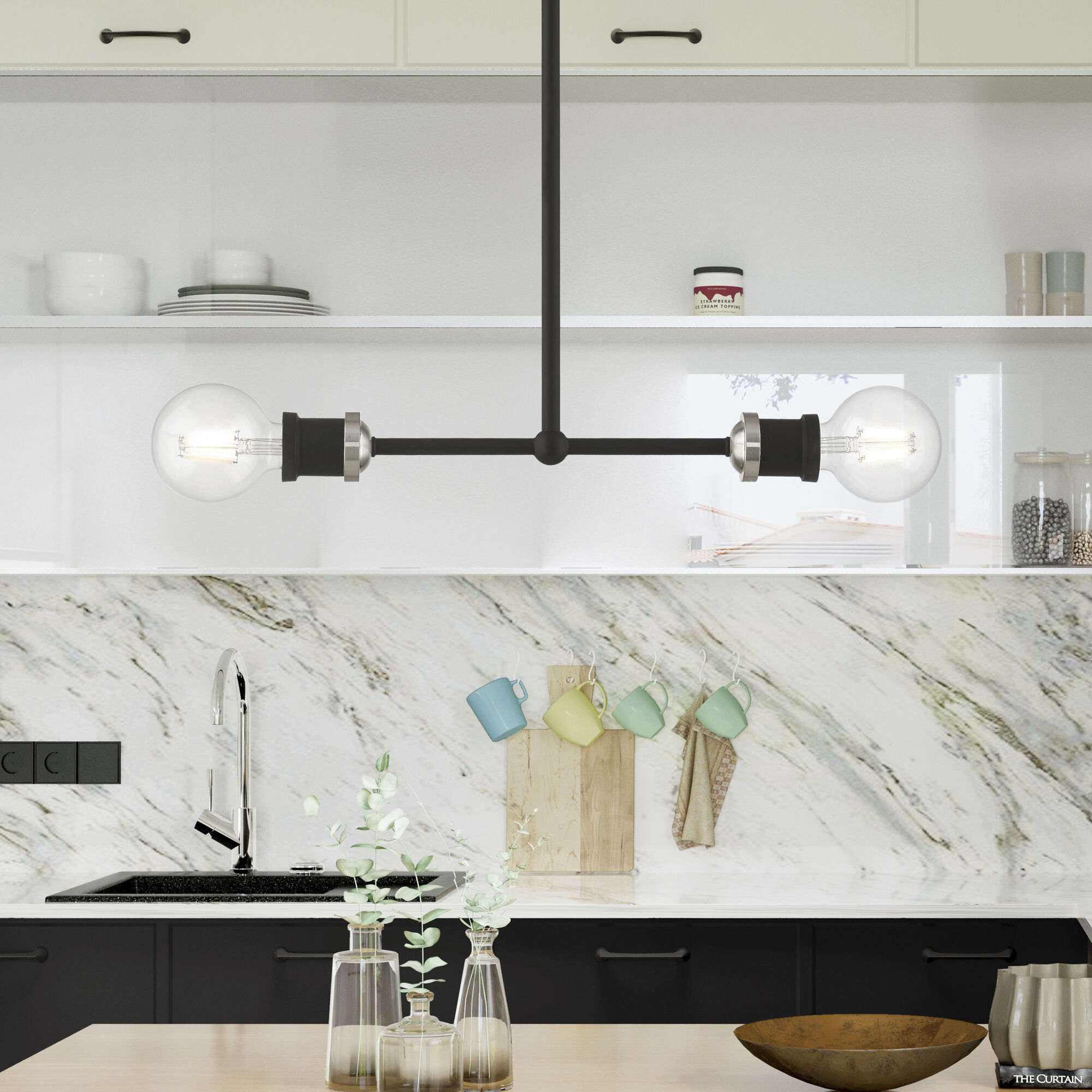 Lansdale 2 Light 14 inch Black with Brushed Nickel Accents Linear Chandelier Ceiling Light