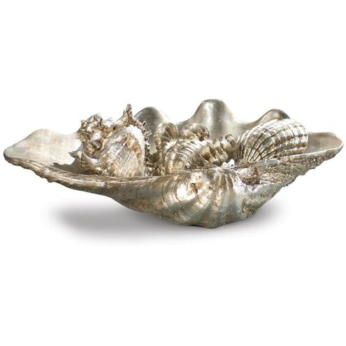 Clam Shell Ambered Silver Leaf Objet, Medium