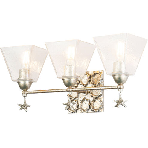 Star 3 Light 22 inch Silver leaf Bath Light Wall Light in Silver Leaf with Antique