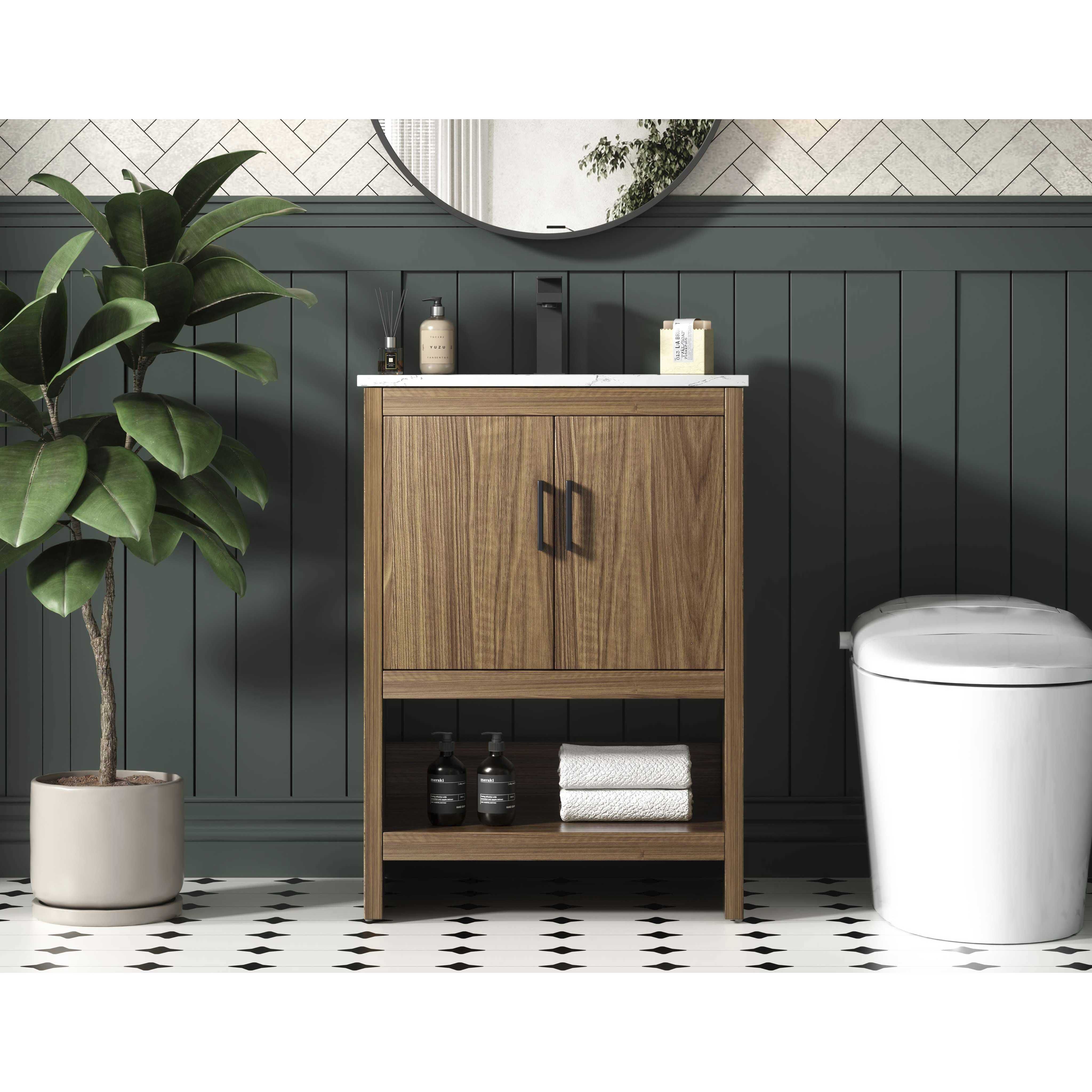 Ira 24 X 34 inch Walnut Brown Bathroom Vanity Cabinet