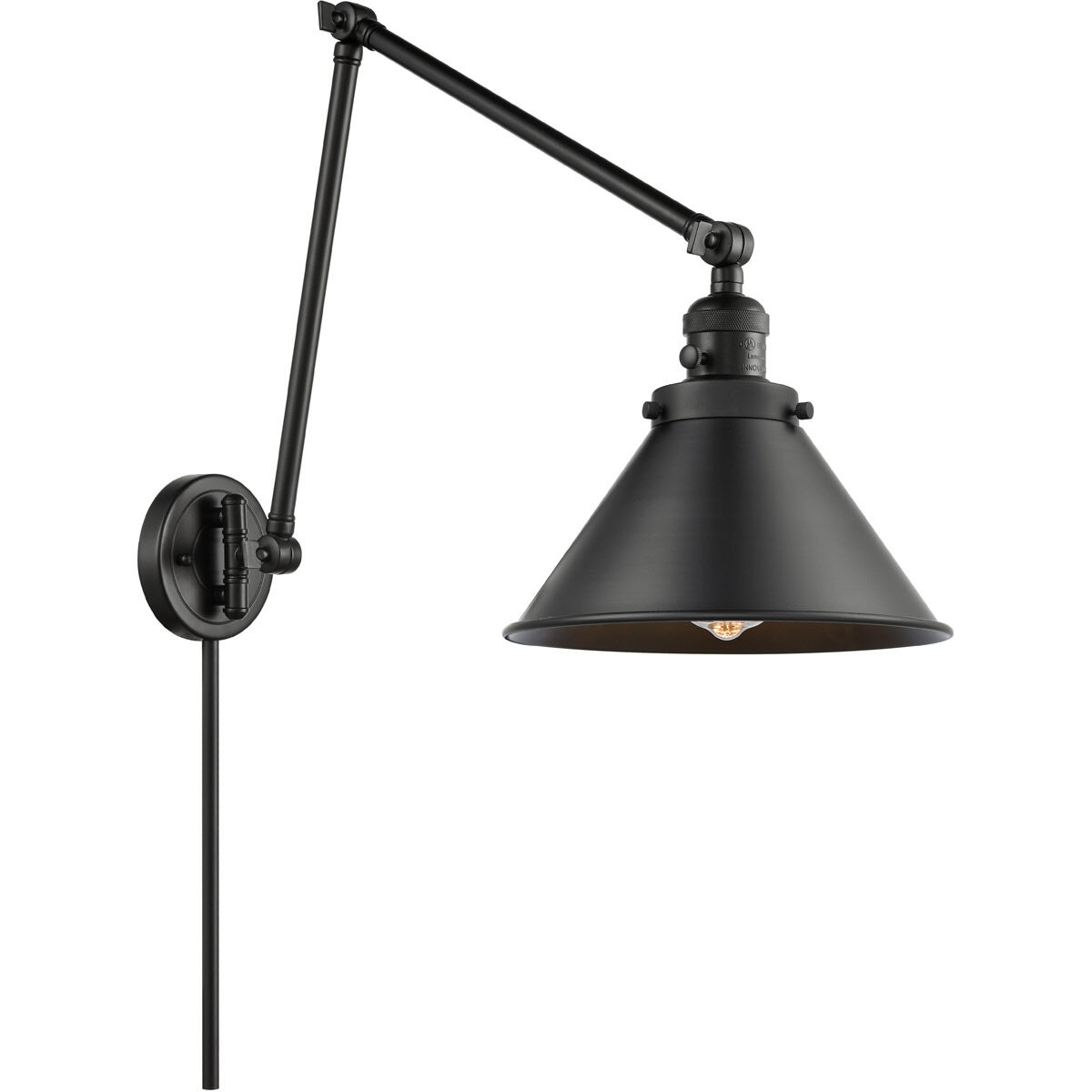 Briarcliff 30 inch 100 watt Matte Black Swing Arm Wall Light, Franklin Restoration