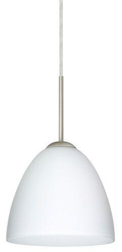 Vila 1 Light Satin Nickel Pendant Ceiling Light in Opal Matte Glass, Incandescent
