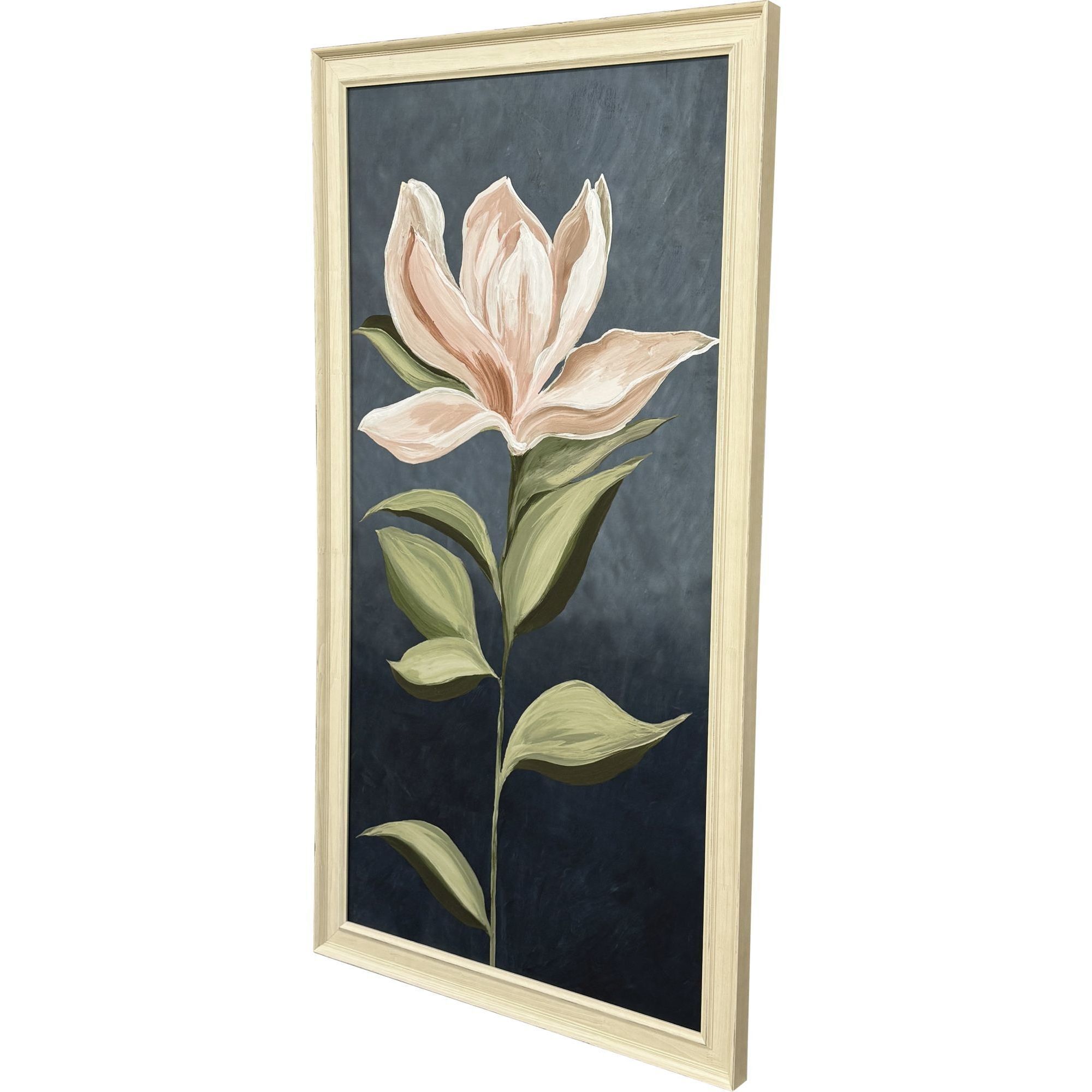 Pink Magnolia Flora Pink and Green and Blue Framed Art
