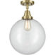 Beacon LED 12 inch Antique Brass Flush Mount Ceiling Light in Clear Glass