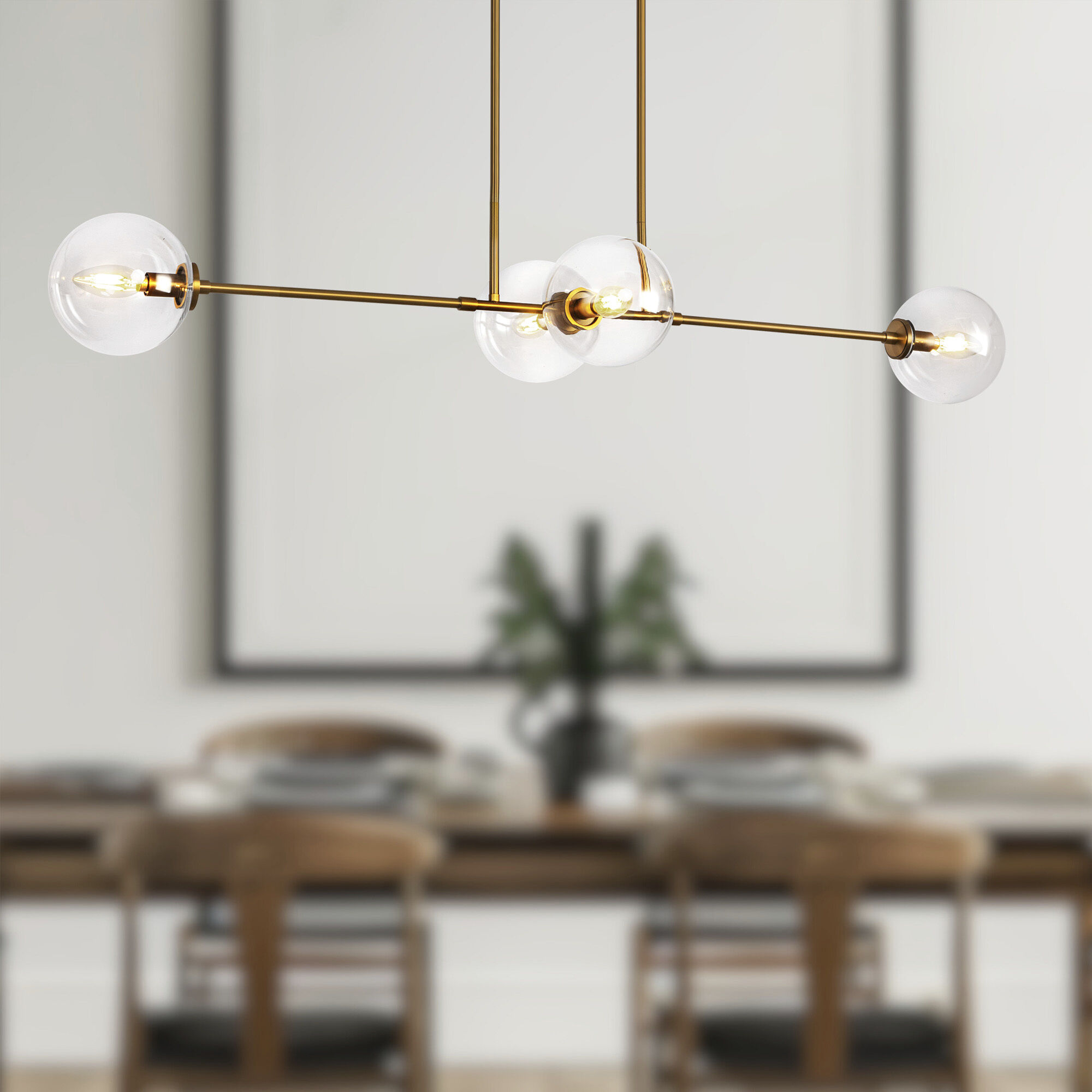 Alora Mood Cassia 4 Light 48 inch Aged Gold/Clear Glass Linear Pendant Ceiling Light