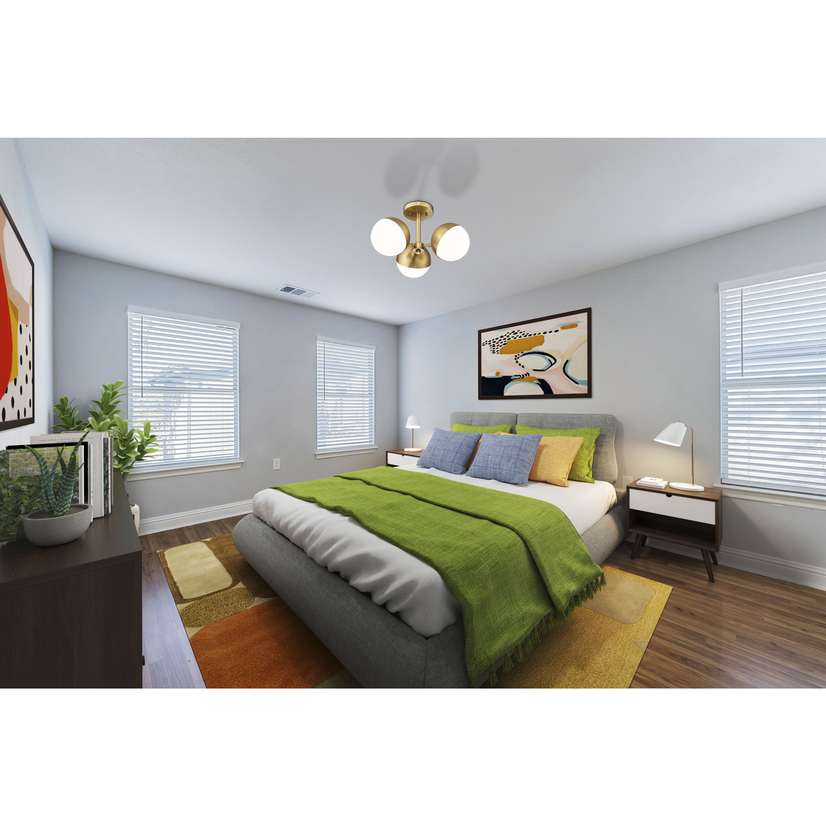 Realm Sphere 3 Light 17.25 inch Modern Gold Semi Flush Mount Ceiling Light