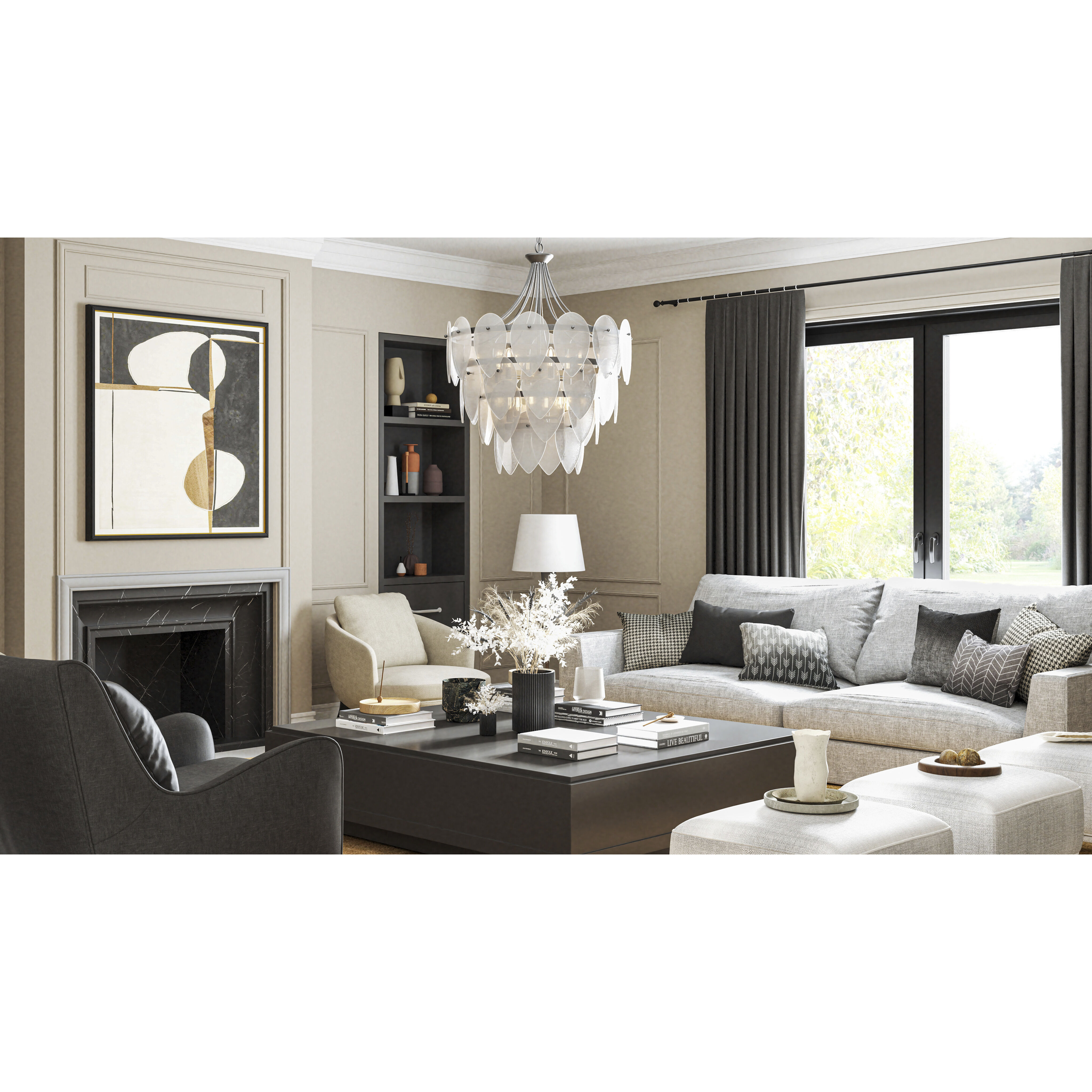 Lilestone 7 Light 28 inch Silver Leaf Pendant Ceiling Light, Large