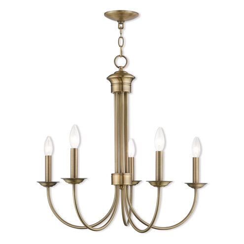Estate 5 Light 25 inch Antique Brass Chandelier Ceiling Light