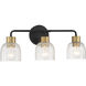 Flagler 3 Light 22 inch Matte Black with Warm Brass Accents Bathroom Vanity Light Wall Light, Lighting One