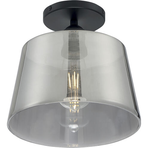 Motif 1 Light 10 inch Black and Smoked Glass Semi Flush Mount Fixture Ceiling Light