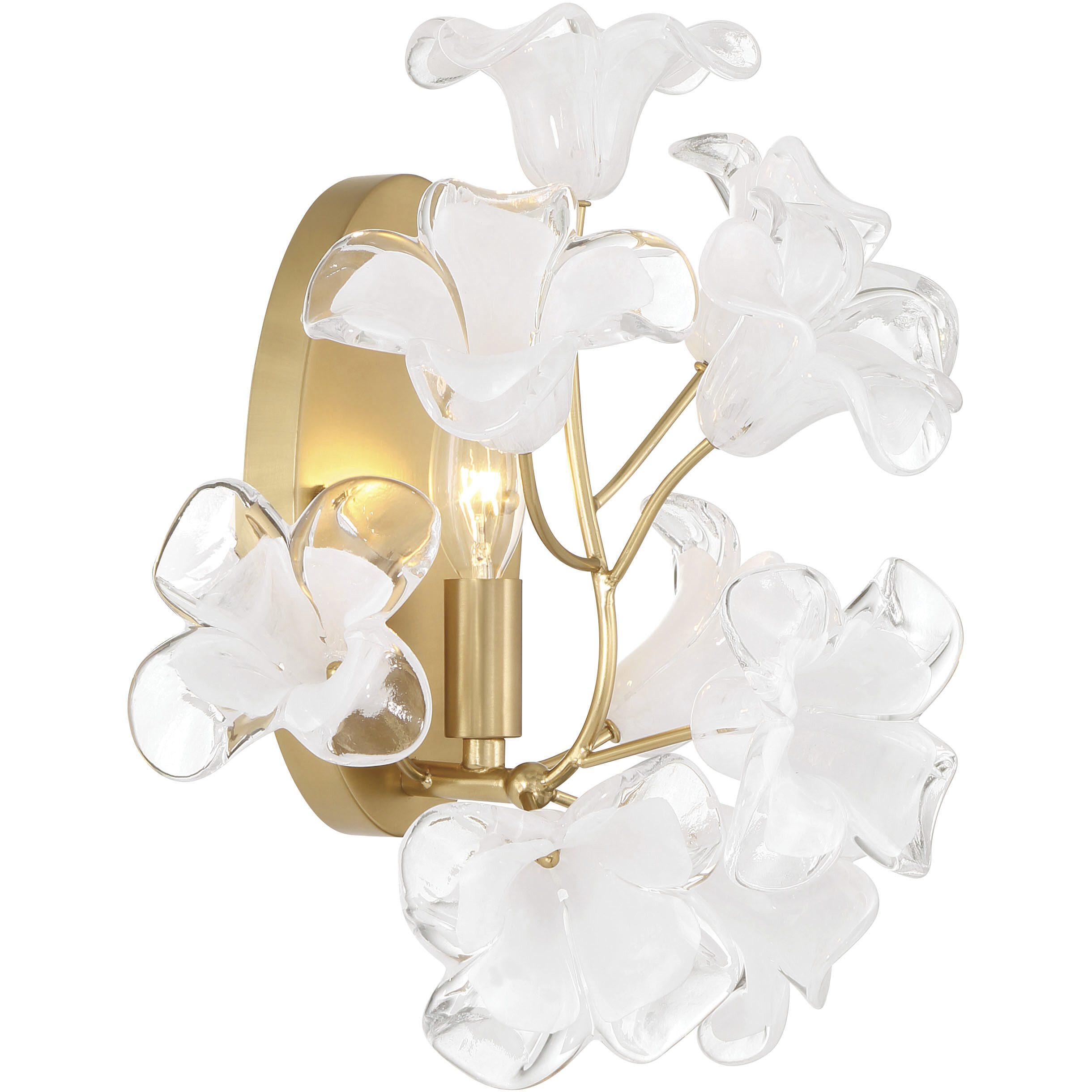 Bloome Wall Sconce Wall Light in Legacy Brass, Clear Handmade Glass
