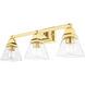 Mission 3 Light 25 inch Polished Brass Vanity Sconce Wall Light