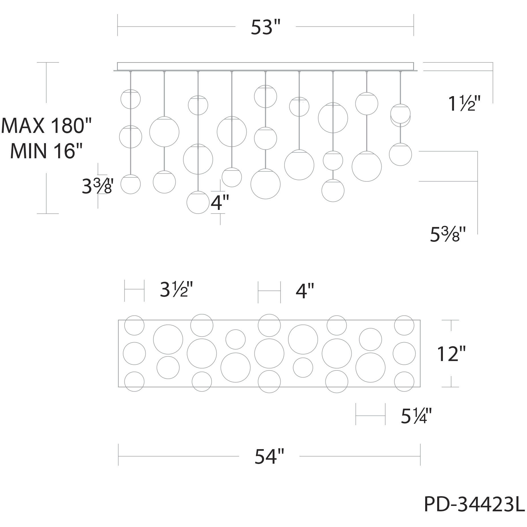 Pisces Linear Pendant Ceiling Light in Aged Brass