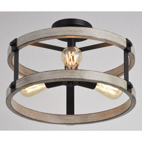 Danvers 3 Light 16 inch Textured Black and Weathered Gray Semi-Flush Mount Ceiling Light