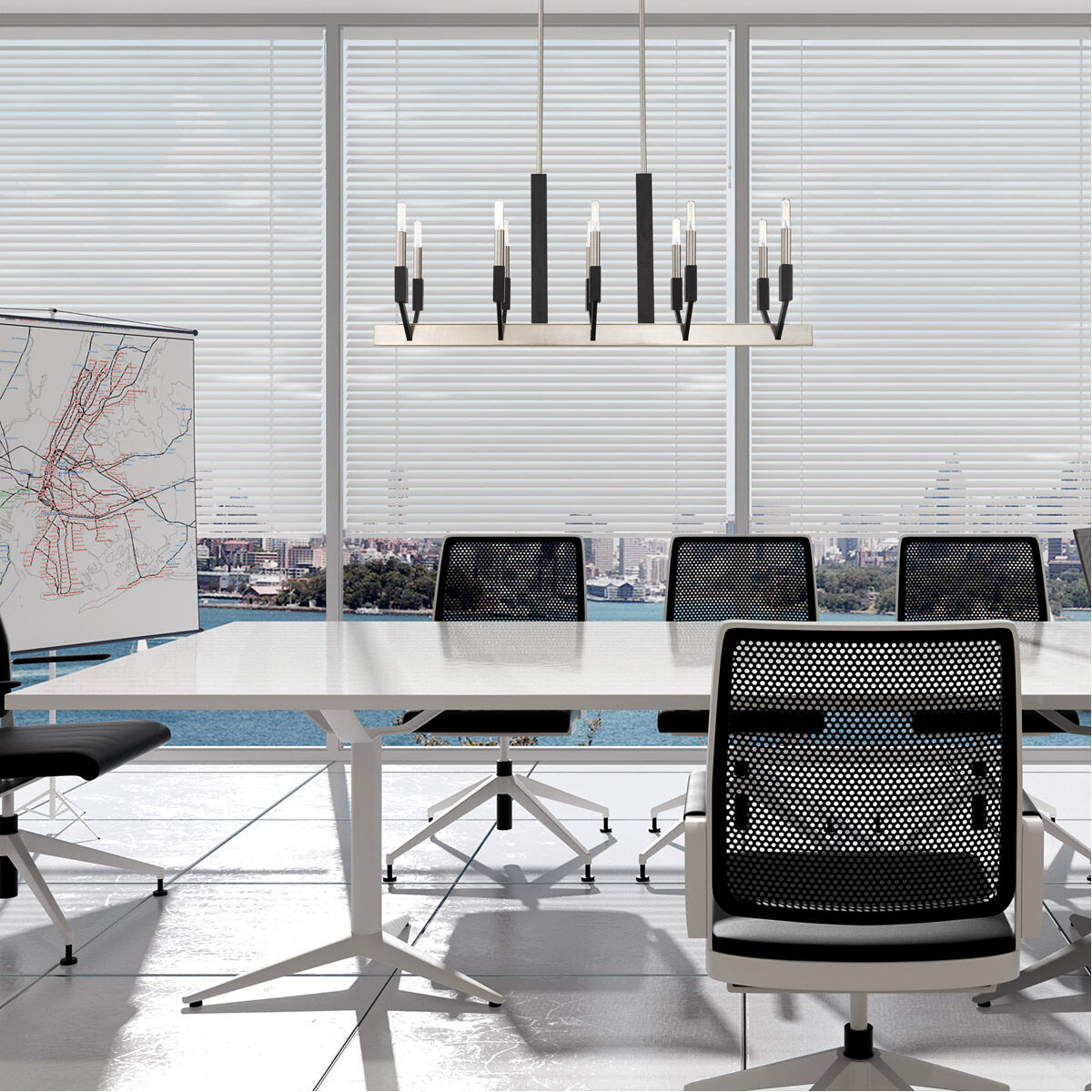 Beckett 10 Light 40 inch Brushed Nickel & Black Linear Chandelier Ceiling Light