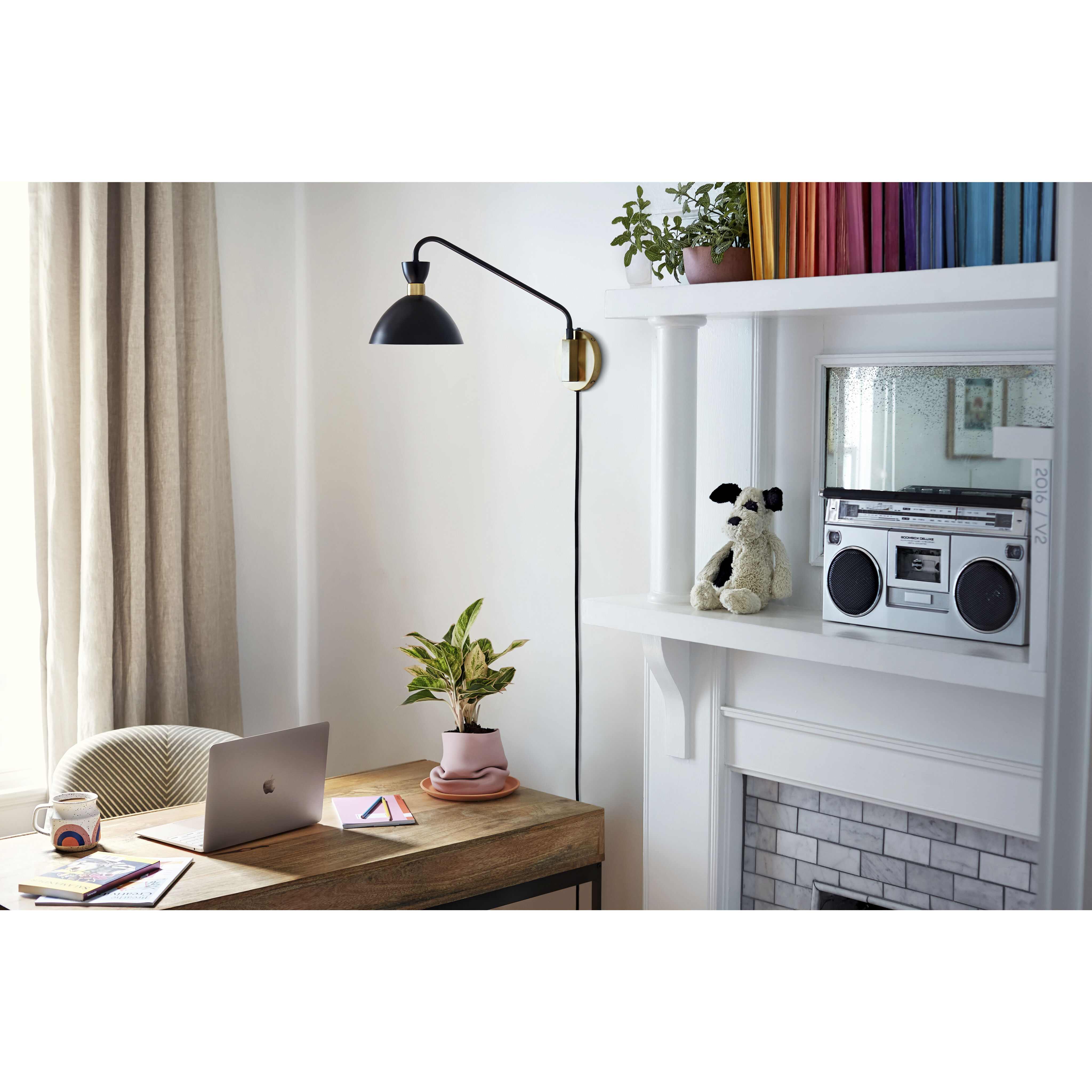 Simon LED 8 inch Black with Heritage Brass accents Sconce Wall Light