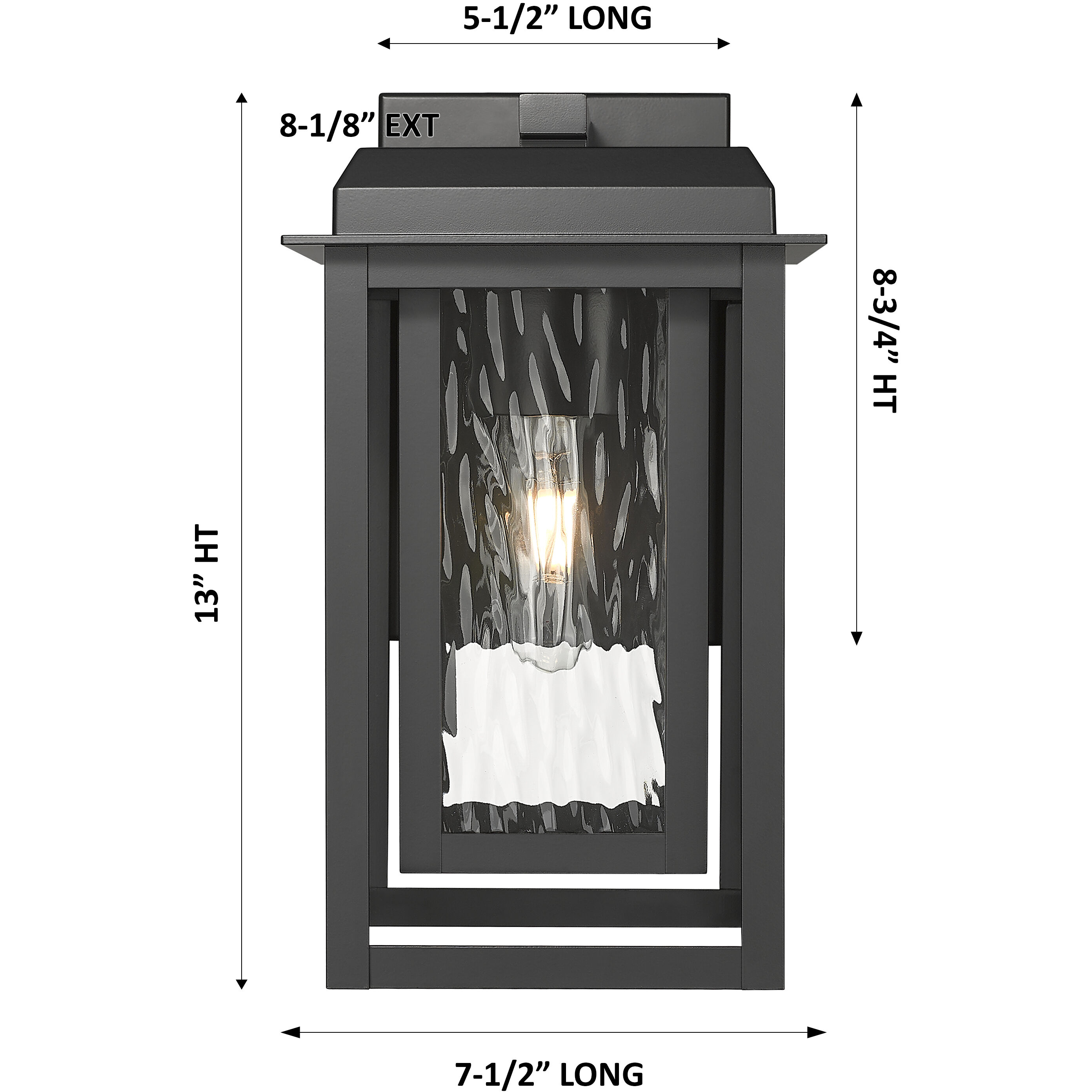Mansfield 1 Light 13 inch Matte Black Outdoor Sconce in Waterglass