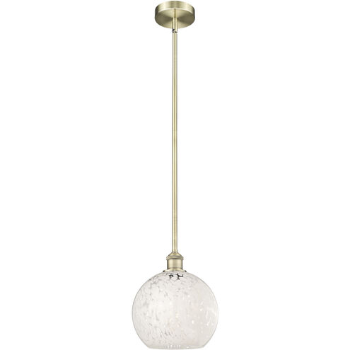 Edison White Mouchette 1 Light 10 inch Antique Brass Stem Hung Mini Pendant Ceiling Light