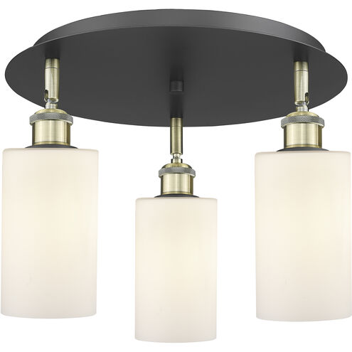 Clymer 3 Light 15.63 inch Black Antique Brass Flush Mount Ceiling Light in Matte White
