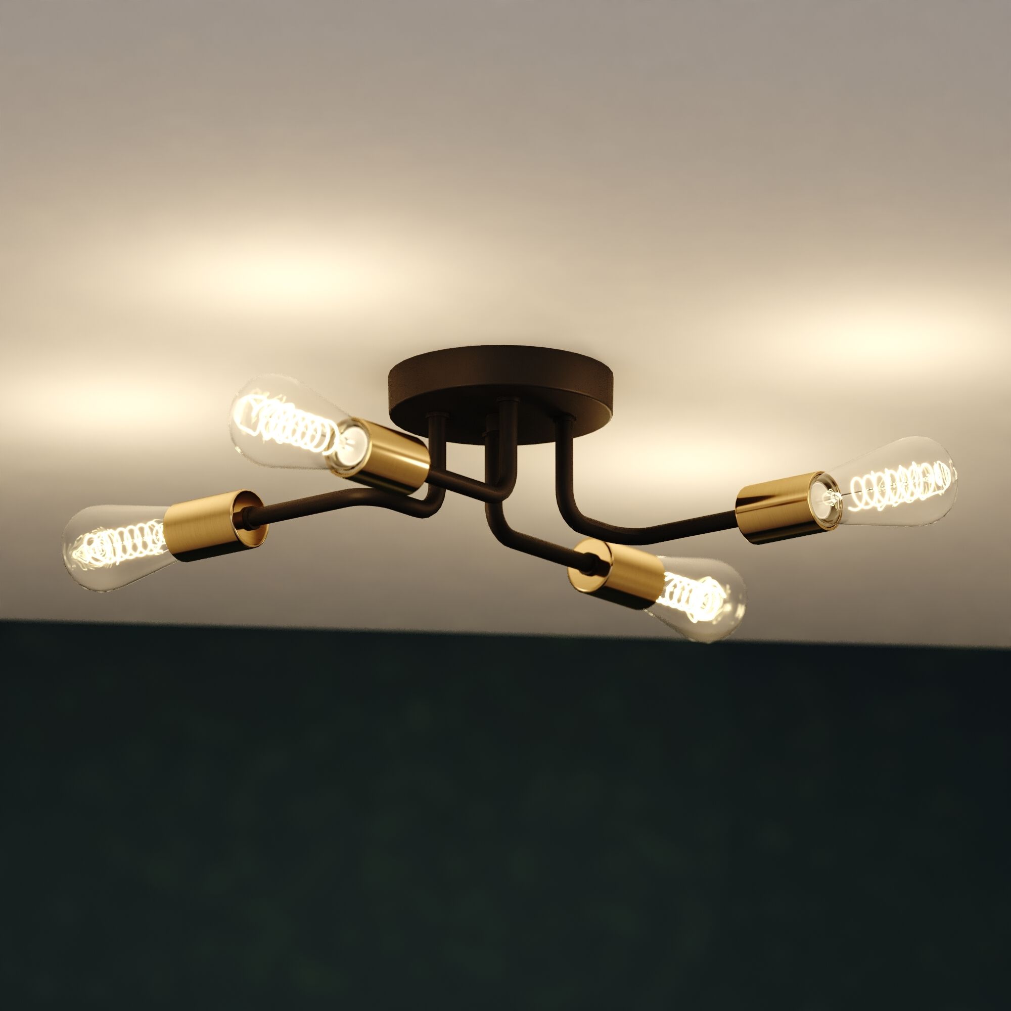 Rhine LED 15.75 inch Matte Black and Natural Brass Semi-Flush Mount Ceiling Light