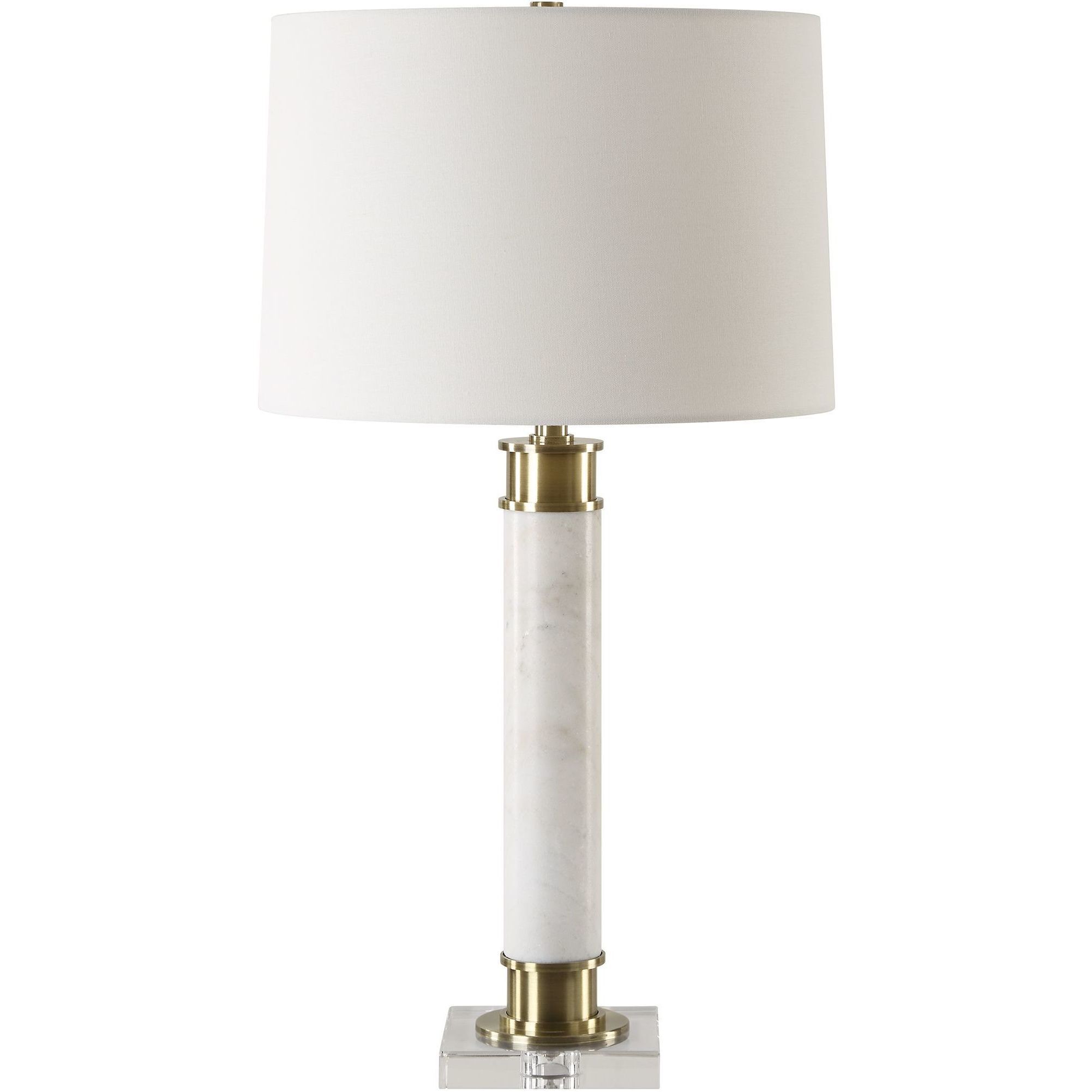 Plinth 27.75 inch 100.00 watt White Marble and Antique Brass with Crystal Table Lamp Portable Light