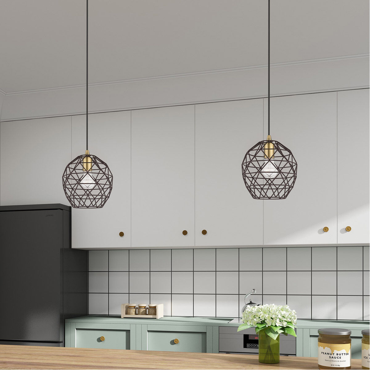 Geometric 1 Light 8 inch Bronze Mini Pendant Ceiling Light