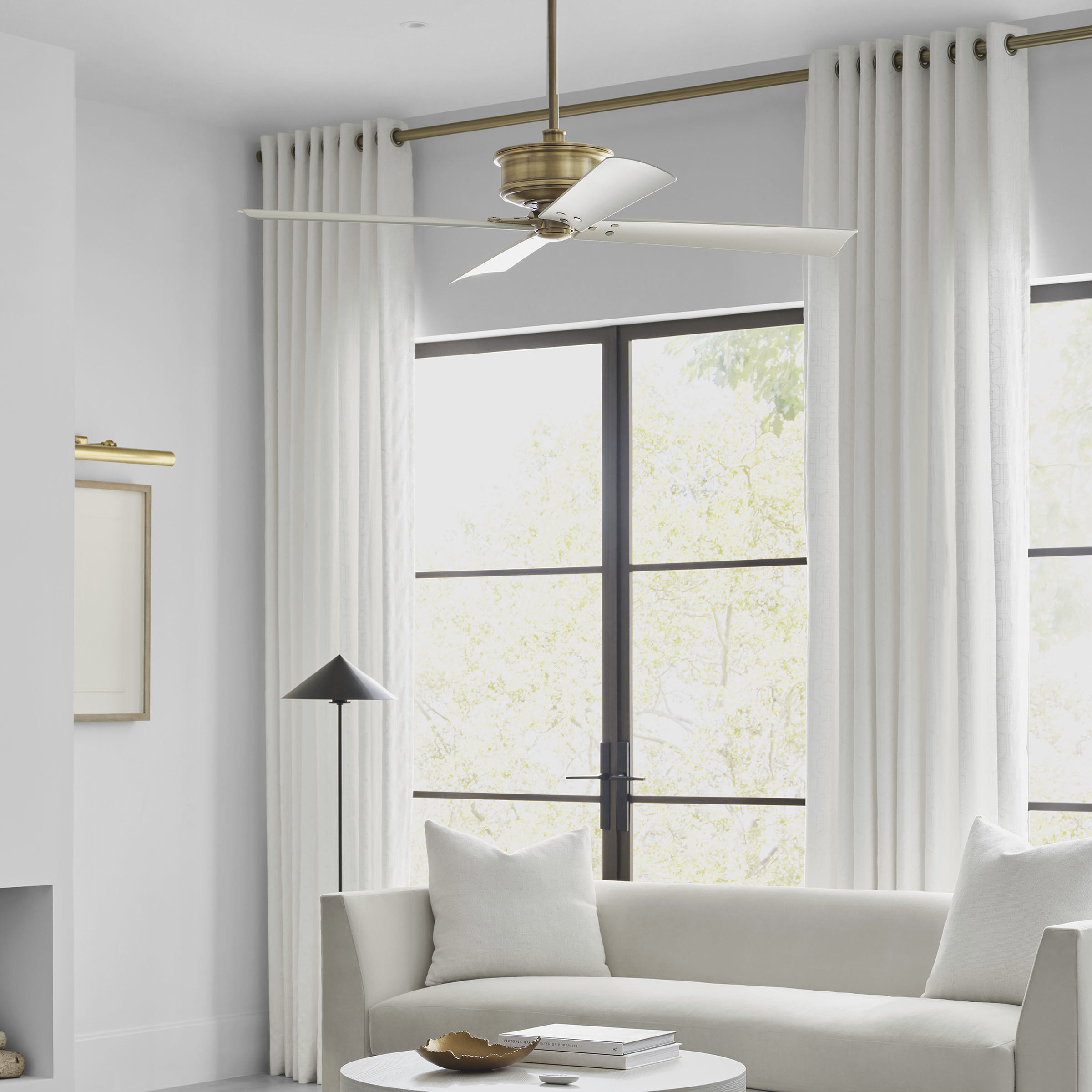 Subway 56 inch Hand Rubbed Antique Brass with Matte White Blades Indoor/Outdoor Ceiling Fan in Hand-Rubbed Antique Brass