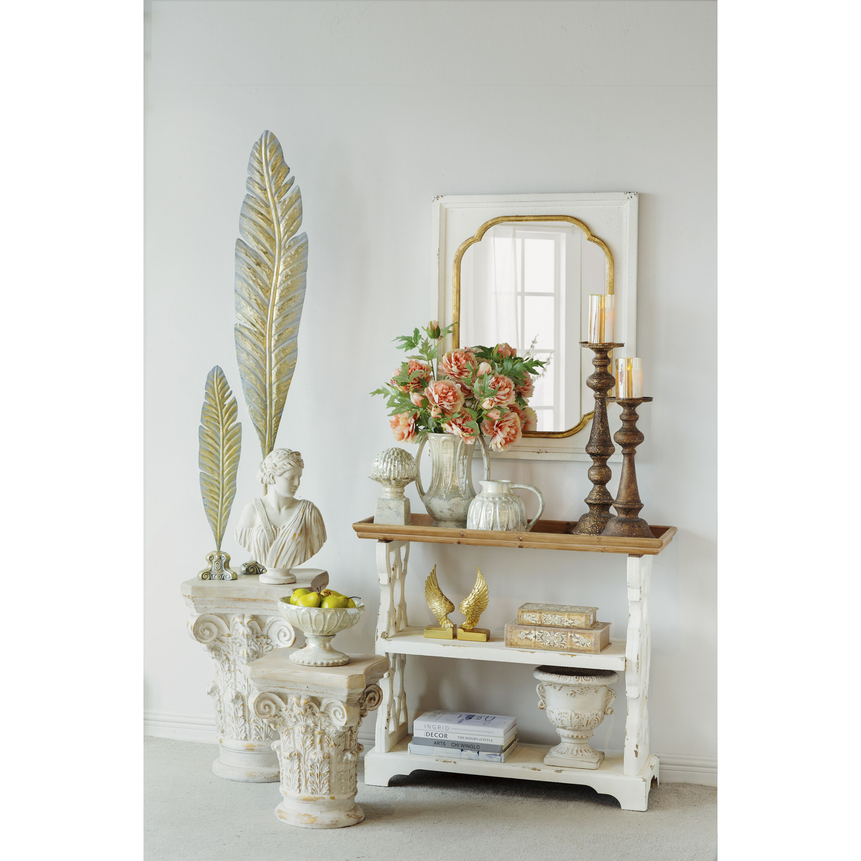 Roman 17.5 X 14 inch White and Gold Pedestal