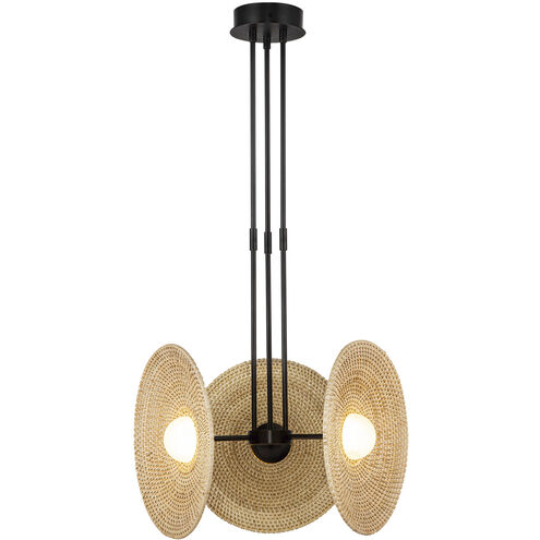 Harbour LED 18.25 inch Urban Bronze and Woven Pendant Ceiling Light in Natural Rattan