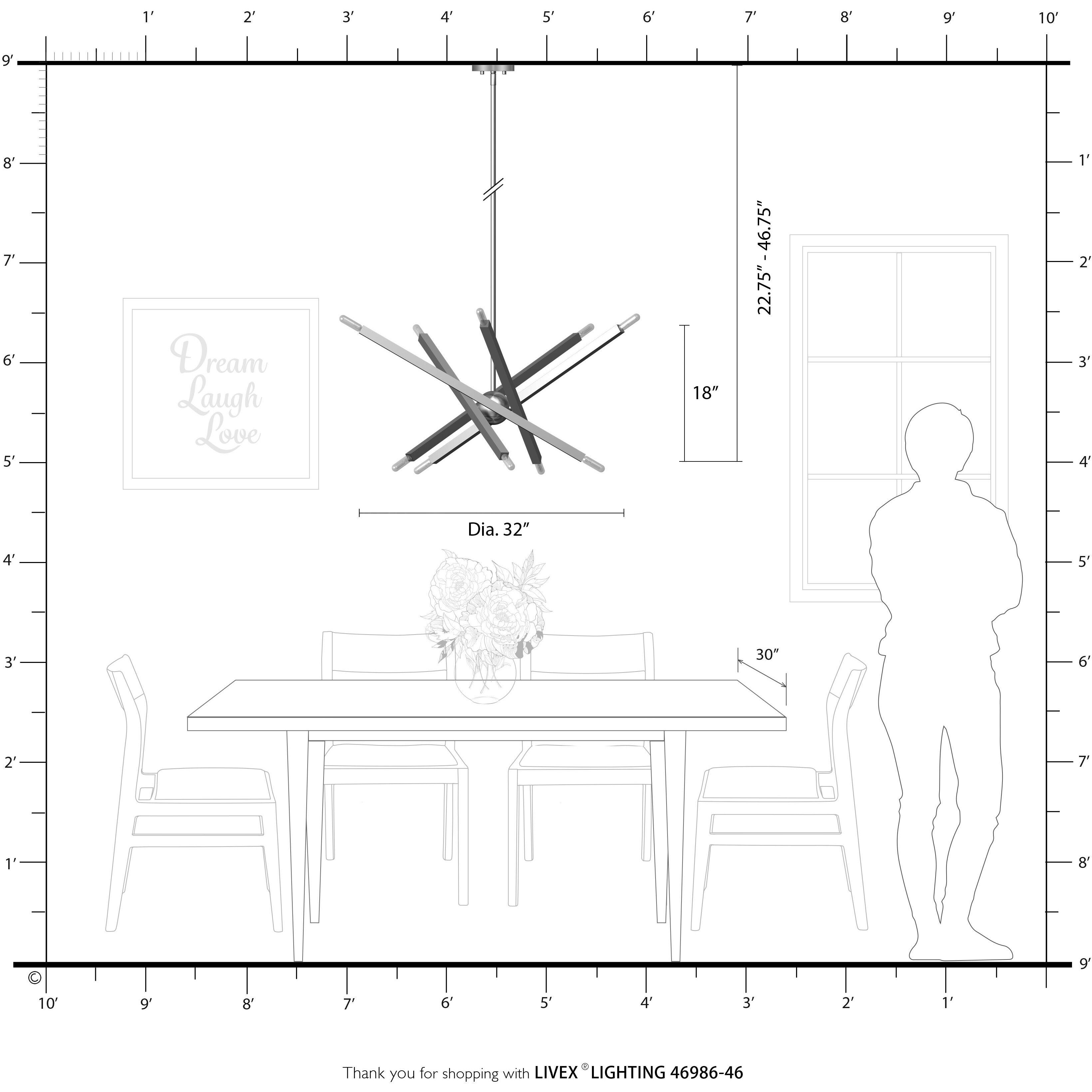 Monaco 10 Light 32 inch Black Chrome Chandelier Ceiling Light