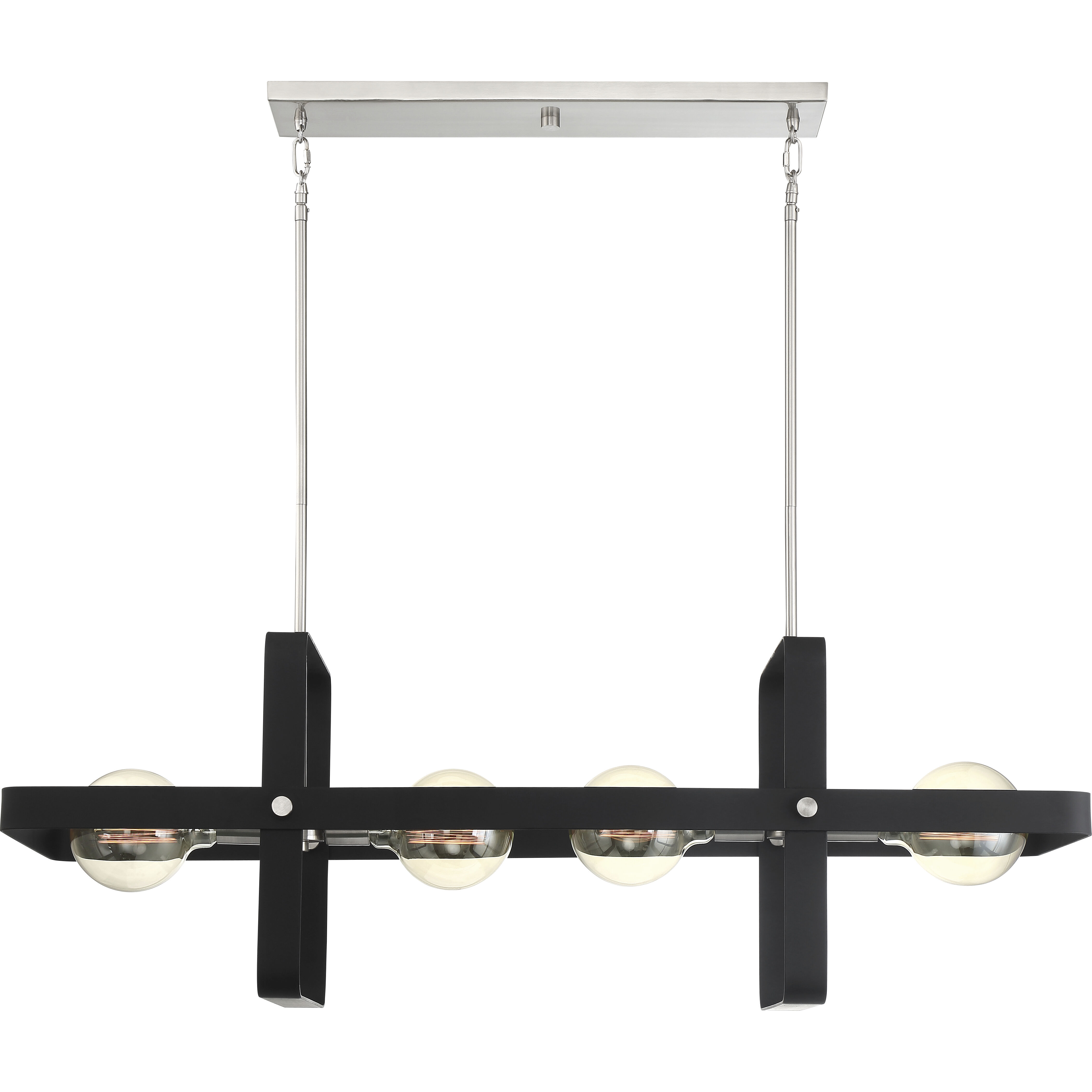 Prana 4 Light 42 inch Matte Black and Brushed Nickel Island Pendant Ceiling Light