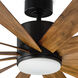 Windflower 80 inch Matte Black and Distressed Koa with Distressed Koa Blades Downrod Ceiling Fan in 3000K, Matte Black Distressed Koa, Smart Ceiling Fan