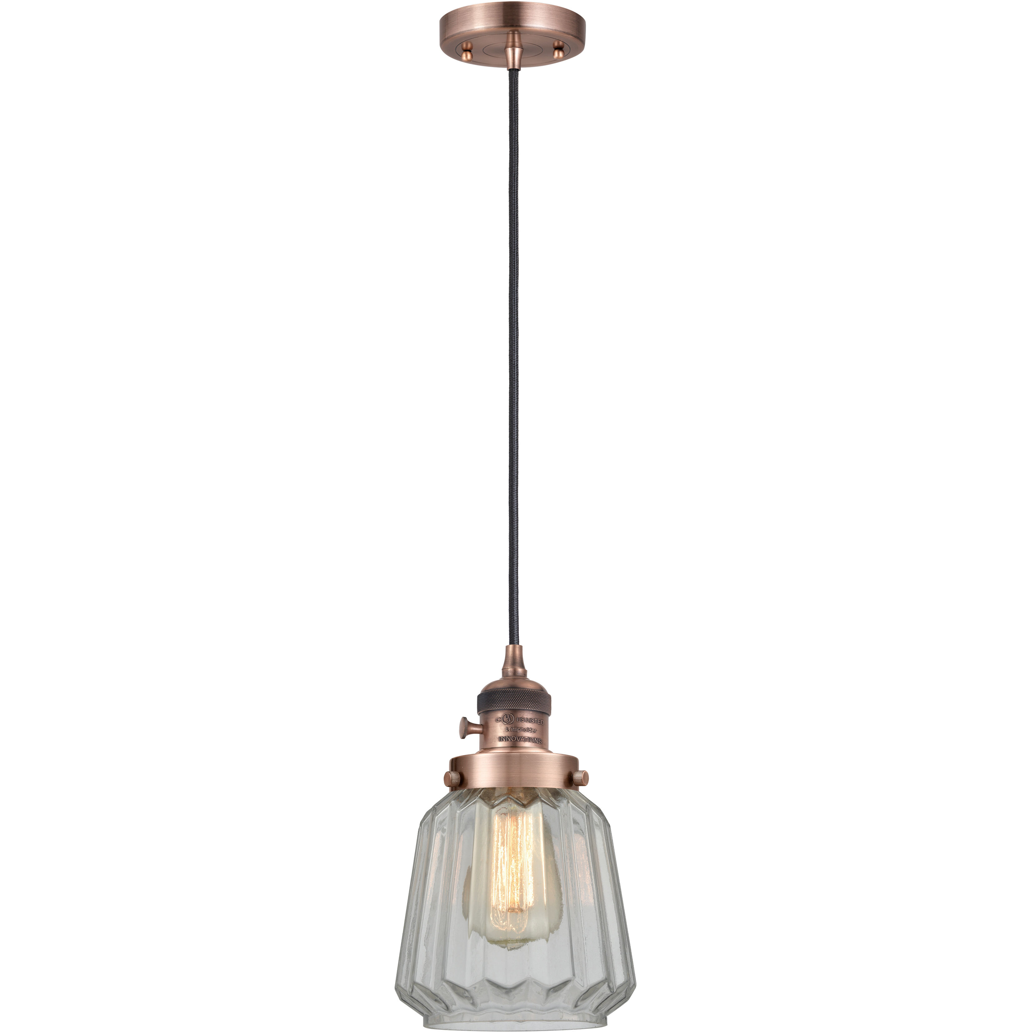 Franklin Restoration Chatham LED 6 inch Antique Copper Mini Pendant Ceiling Light in Clear