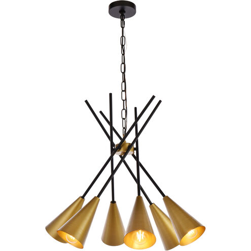 Casen 6 Light 32 inch Black and Brass Pendant Ceiling Light