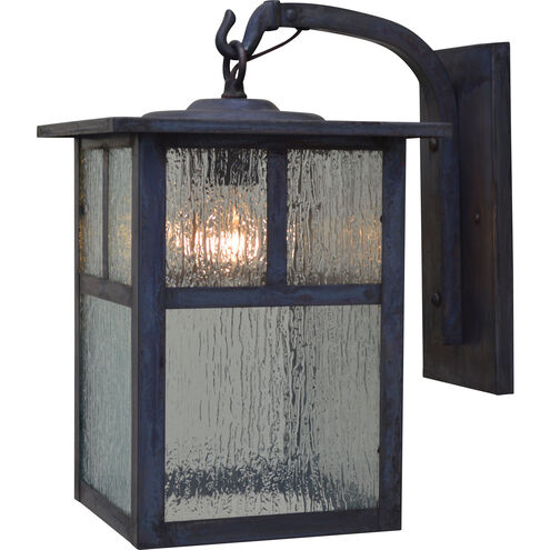 Mission 1 Light 16 inch Verdigris Patina Outdoor Wall Mount in Gold White Iridescent, T-Bar Overlay